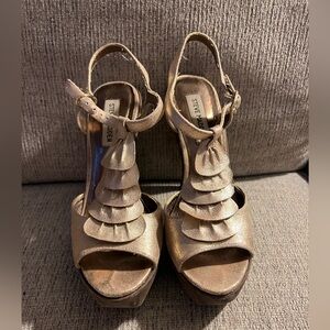 Metallic Gold Steve Madden Wood Platform Heels